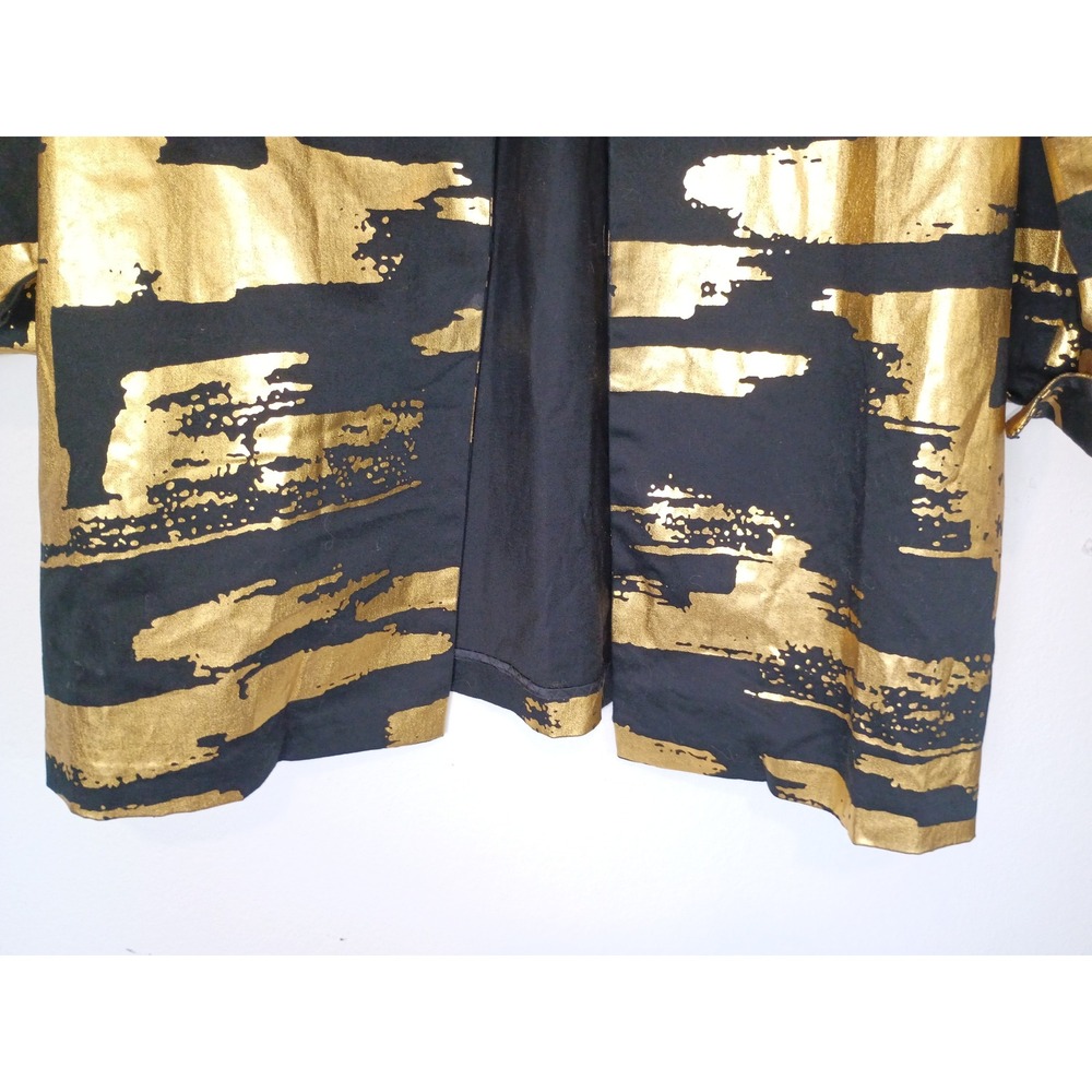 Berek Women Black Gold Metallic Foil Brushstroke Longline Jacket Coat Blazer L - Picture 11 of 13